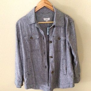 Loft Women's  Button Up Shirt Grey White Stripes Size XSP NWT